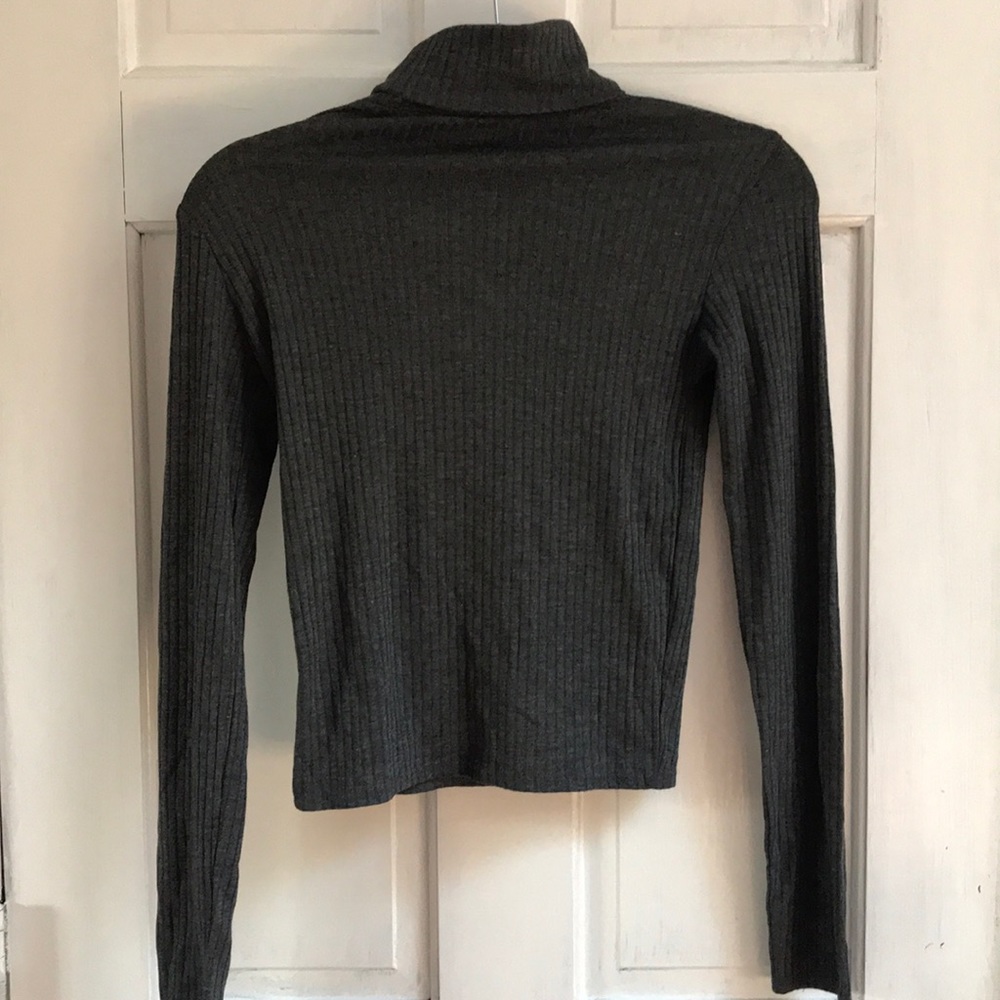 Gray Ribbed Turtleneck Top